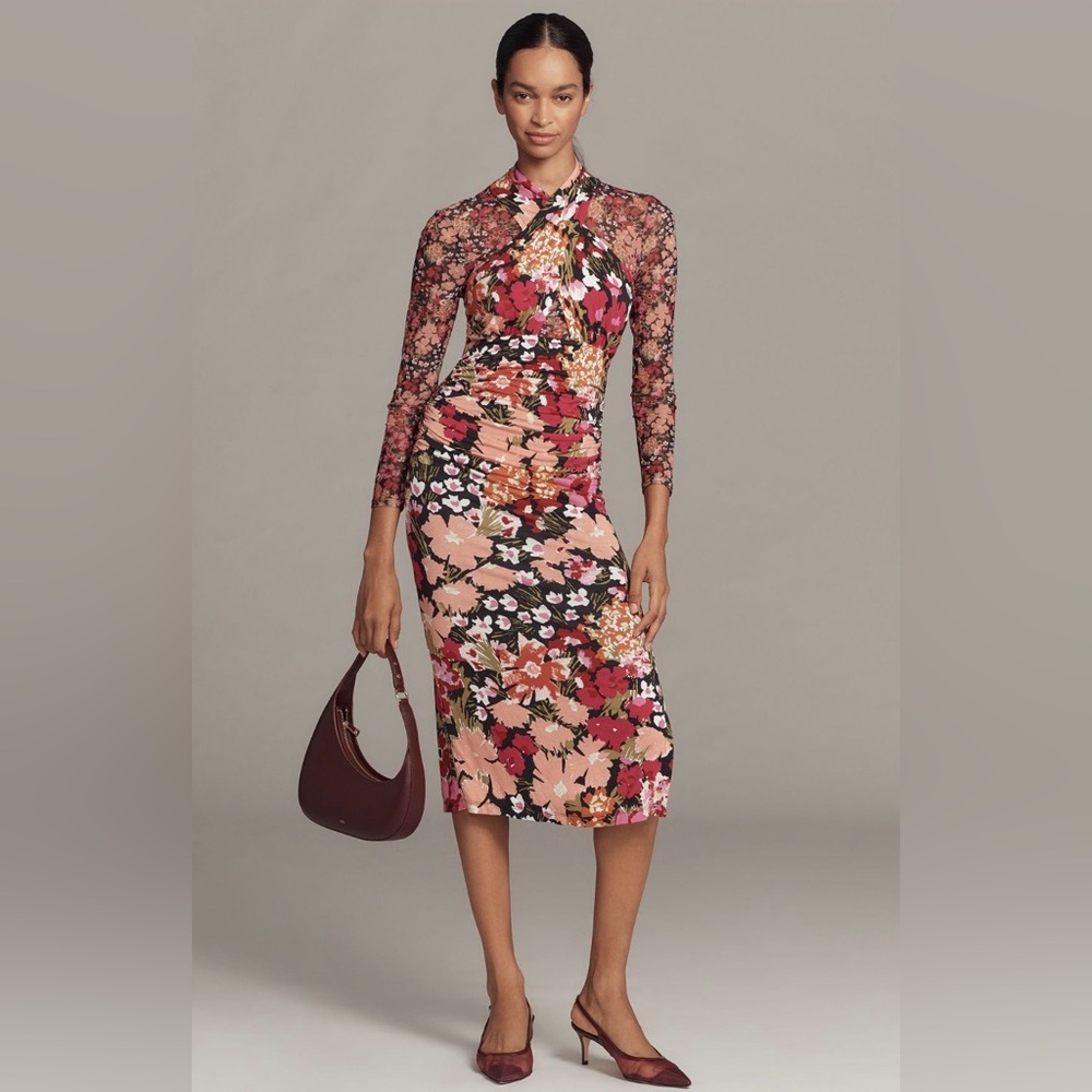 🌺NWT🌺 Anthropologie Long Sleeve Halter Mesh Midi Dress